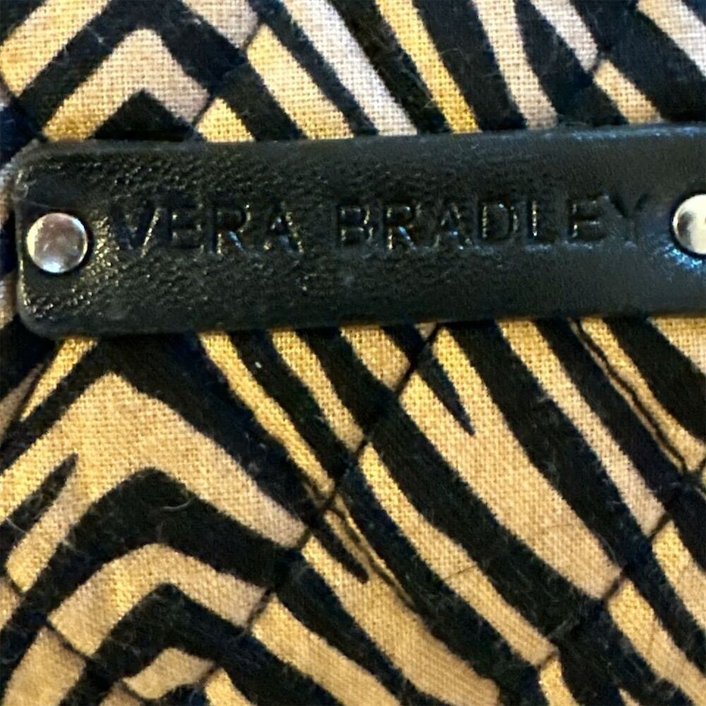 Vera Bradley Zebra Pattern Quilted Cosmetic Bag Clutch Black Tan Zipper Top - Picture 6 of 9